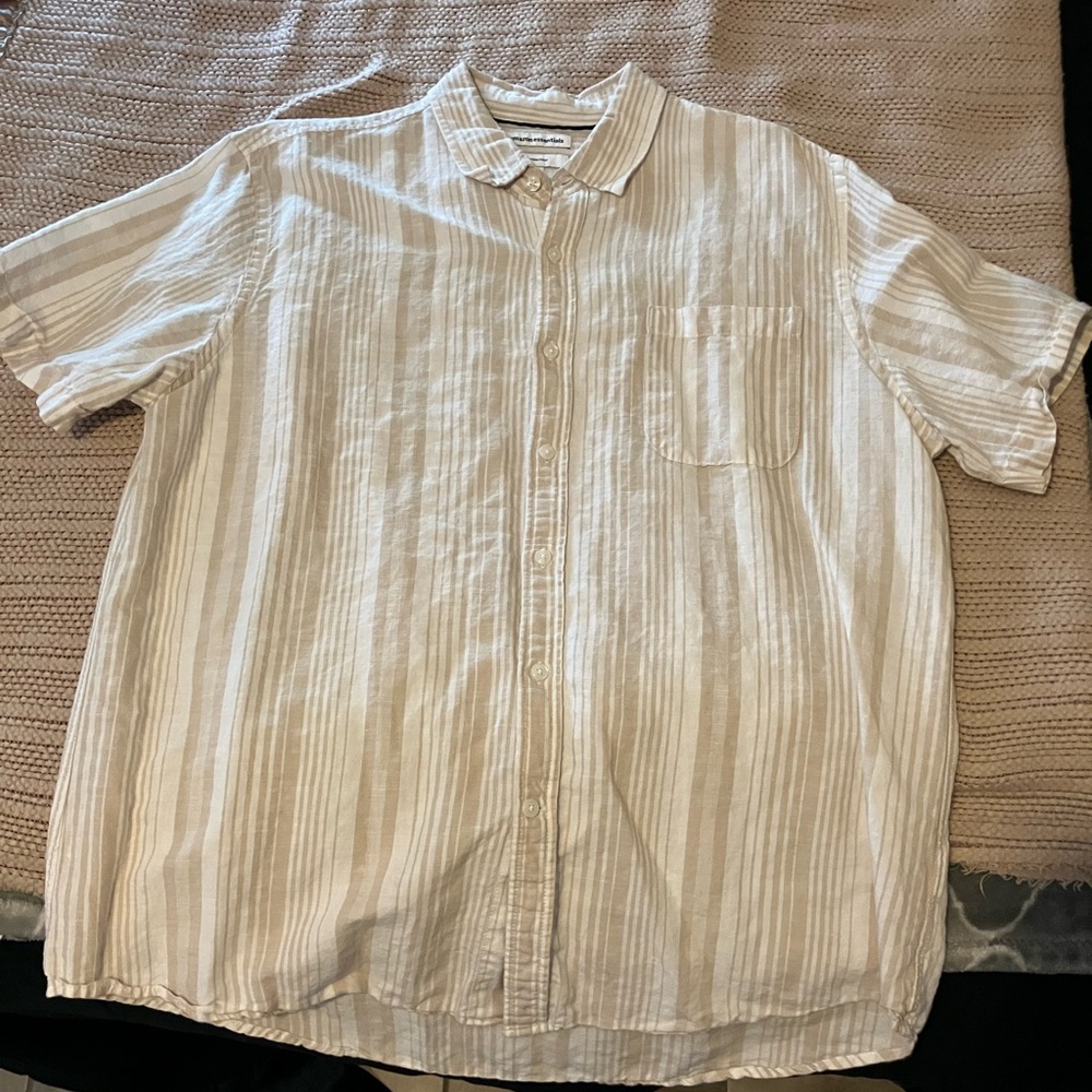 Amazon Essentials Men's Beige Striped Button Down Shirt